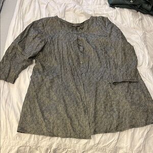 Eileen Fisher Olive Gray Textured Button-Front Tunic